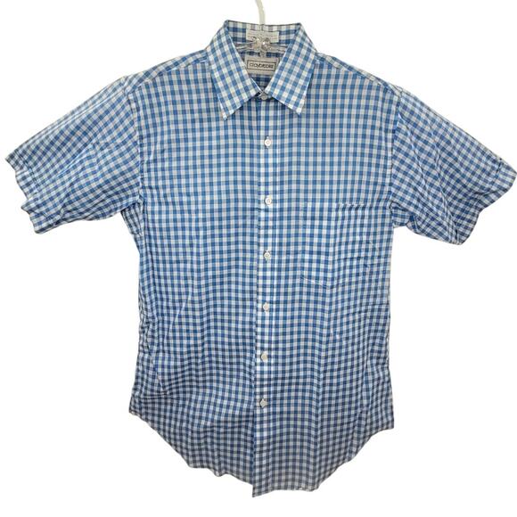 Vintage Claybrooke Blue White Checked‎ Button Up Short Sleeve Shirt Retro Vibes - Picture 1 of 12